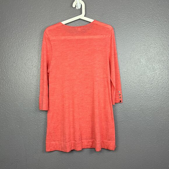 J Jill Merino Wool Tunic Pullover Sweater Petite Medium PM Coral 3/4 Sleeve - Picture 2 of 5